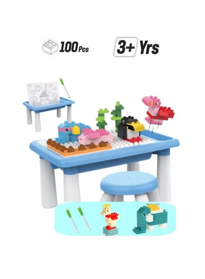 Toyland Kids 2-in-1 Drawing & Building Activity Table Set with Stool and Markers - Image 1
